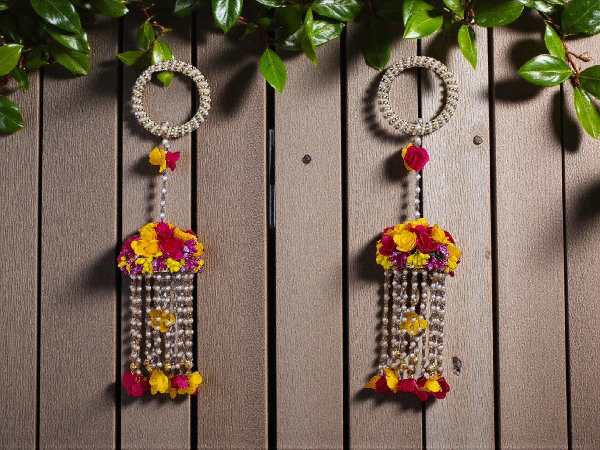 Handmade Bridal Floral Kaleera - Pink-Yellow