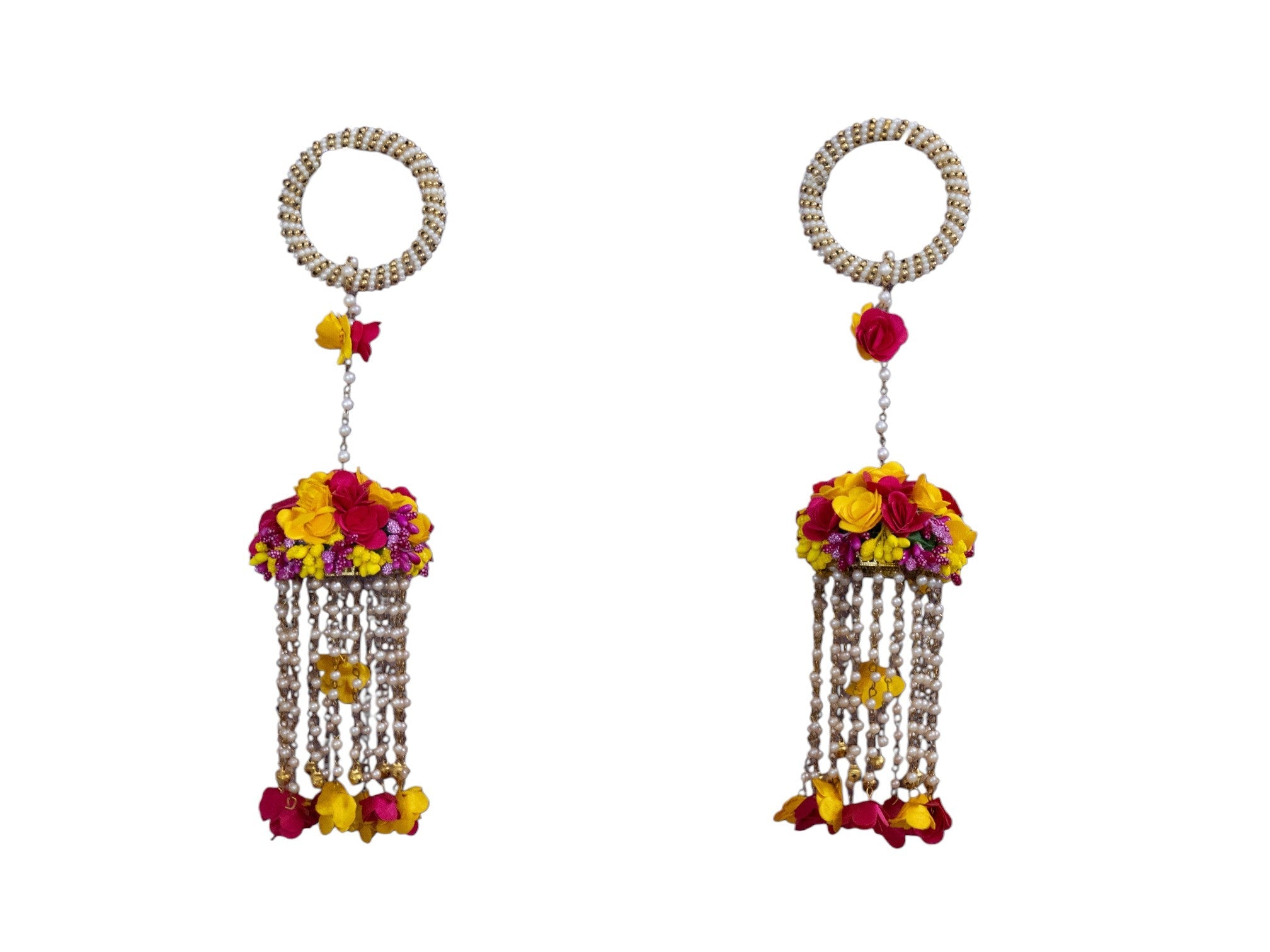 Handmade Bridal Floral Kaleera - Pink-Yellow