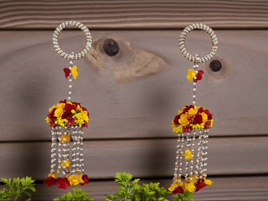 Handmade Bridal Floral Kaleera - Red-Yellow