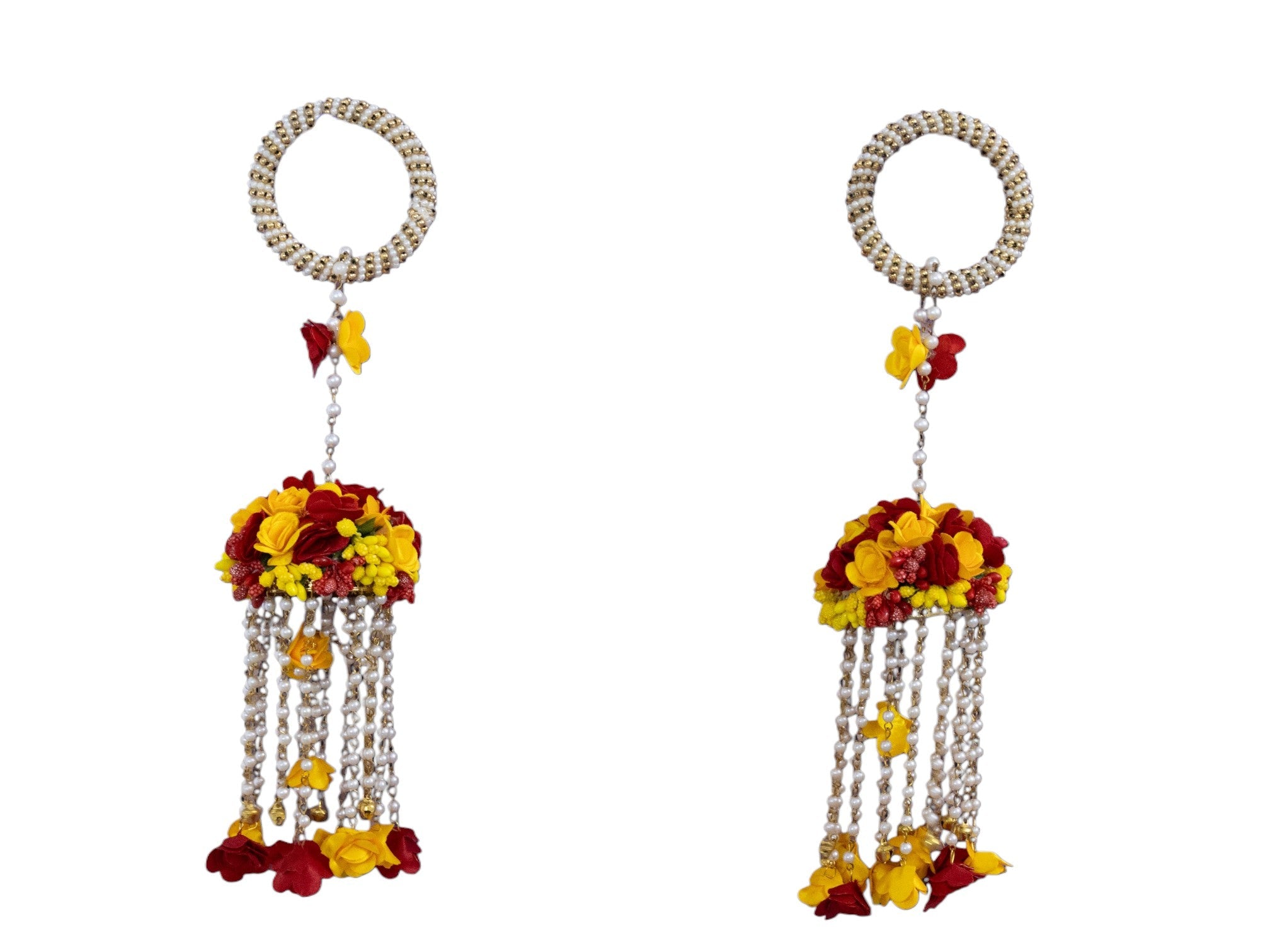 Handmade Bridal Floral Kaleera - Red-Yellow