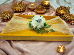 Premium Yellow Velvet Packing Tray with Floral Velcro Belt