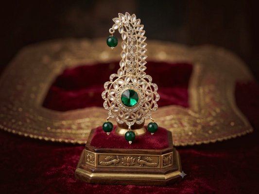 Traditional Groom kalgi with Kundan Work & Pearl Danglers - Green