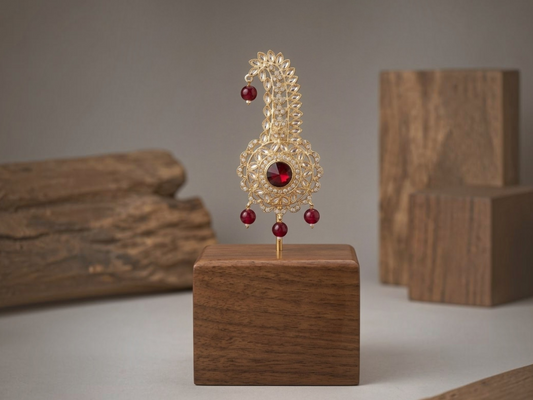 Traditional Groom kalgi with Kundan Work & Pearl Danglers - Maroon