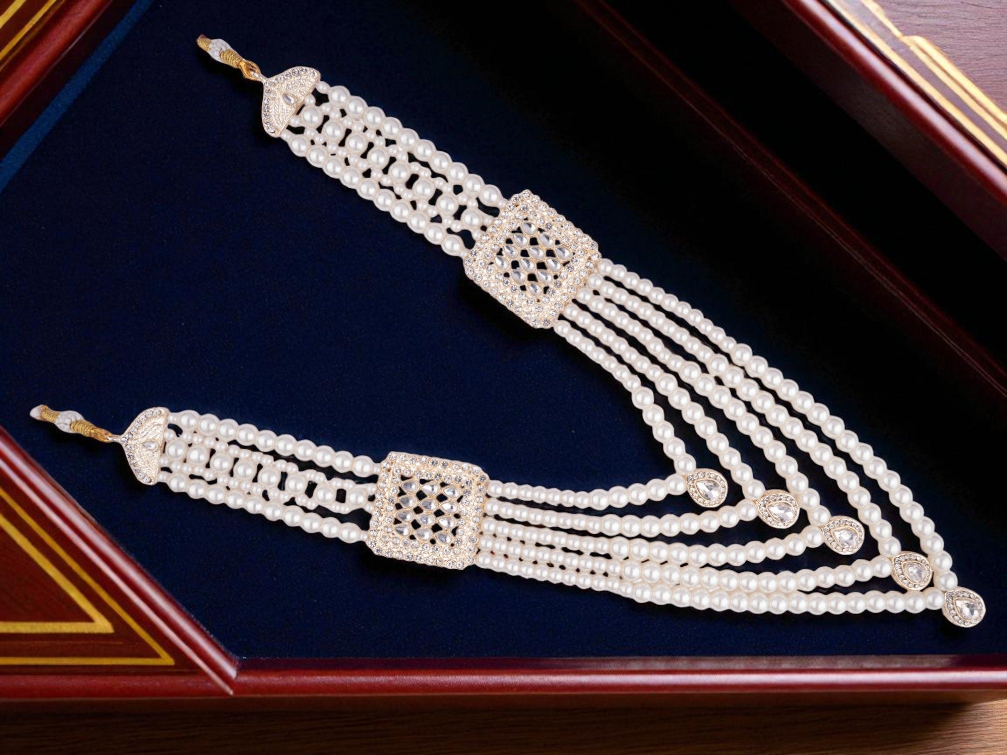 King style Multi-Layer Pearl Groom Mala with Kundan Work