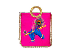 Krishna Flute Bag with Golden Handle - Pink - Image 2