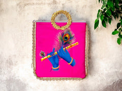 Krishna Flute Bag with Golden Handle - Pink - Image 1
