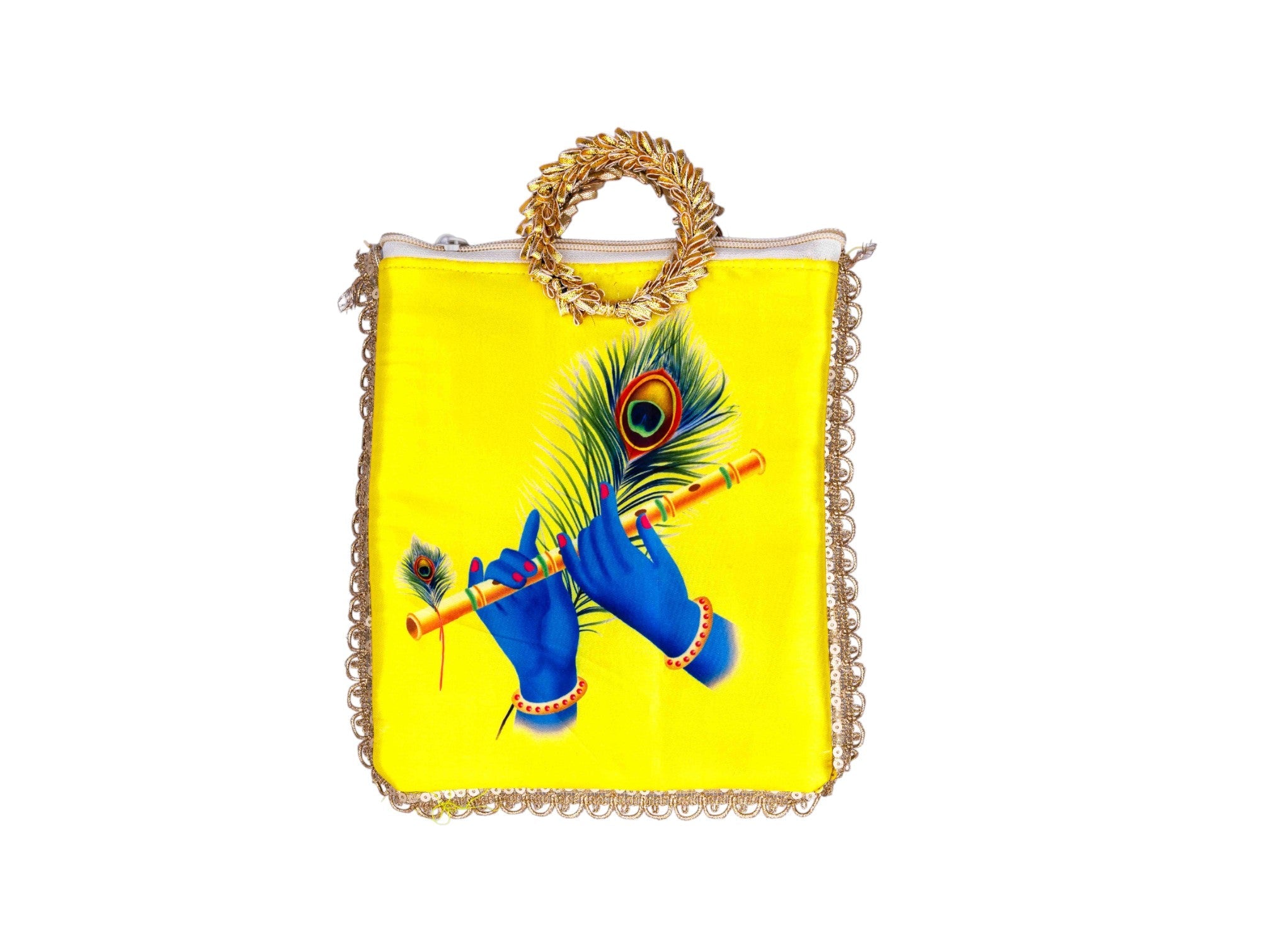 Krishna Flute Bag with Golden Handle - Yellow - Image 2