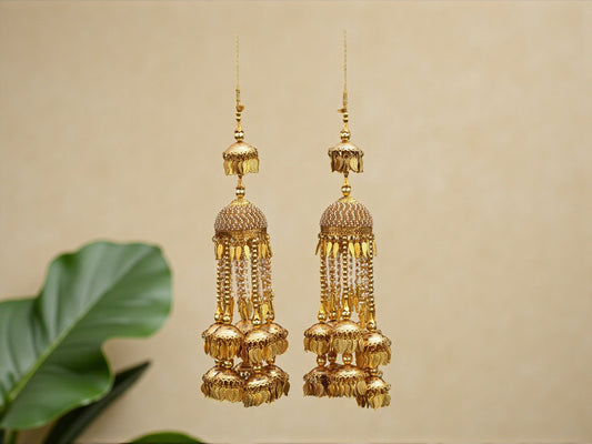 Layered Dome Bridal Kaleera with Pearl Chains & Leaf Droplets