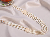 Majestic Triple-Layer Pearl Groom’s Mala with Goldenen Kundan Panels