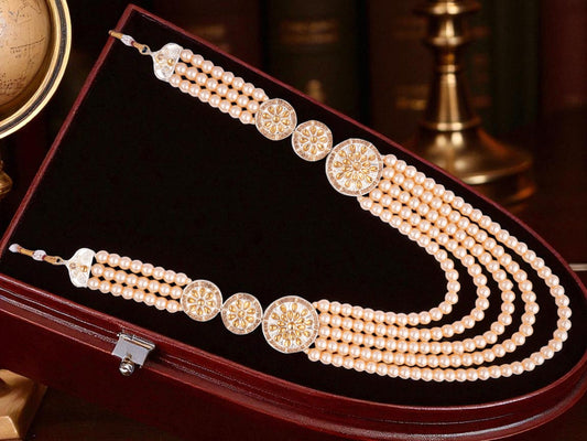 Minimalistic Multi-Layer Groom’s Mala with Kundan Accents - Golden