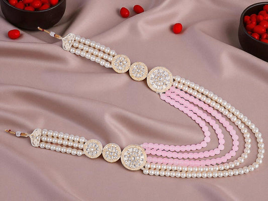 Minimalistic Multi-Layer Groom’s Mala with Kundan Accents - Pink