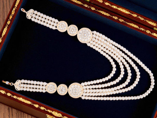 Minimalistic Multi-Layer Groom’s Mala with Kundan Accents - White