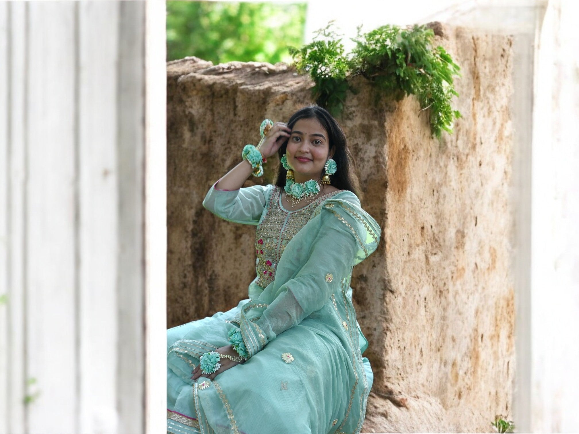 Mint Elegance Bridal Floral Jewellery