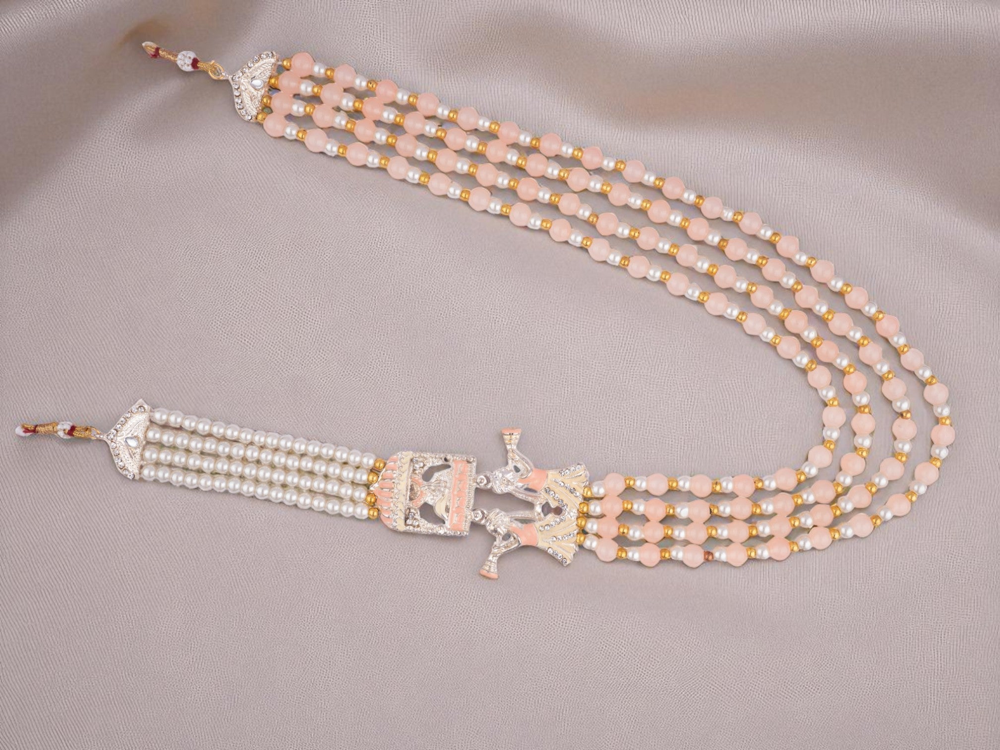 Multi-Layer Peach Bead Groom’s Mala with Shehnai Pendant