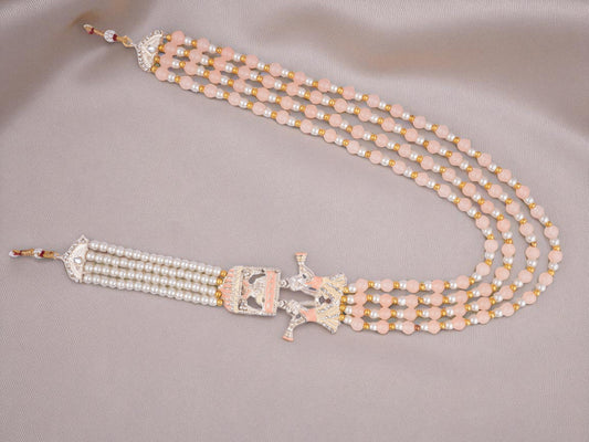 Multi-Layer Peach Bead Groom’s Mala with Shehnai Pendant
