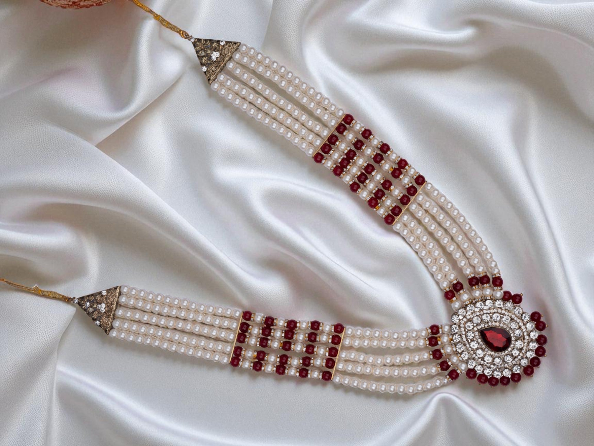 Multi-Strand Groom Necklace with Red Centerpiece