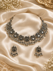Navratri Gajraaj – Antique Oxidised Elephant Motif Necklace & Earrings Set