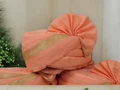 Peach Silk Baraati Pagdi with Golden Border