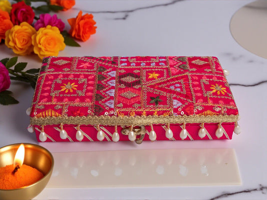 Phulkari Handcrafted Cash Box - Rani Pink