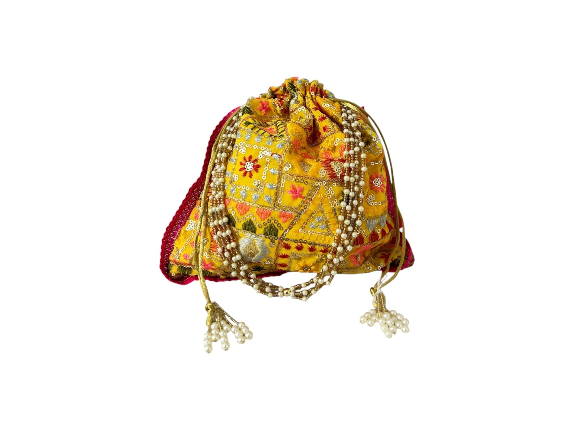 Phulkari Embroidered Potli Bag - Yellow - Image 2