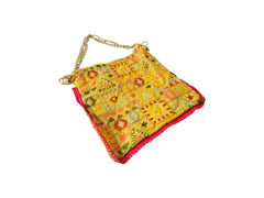 Phulkari Embroidered Potli Bag - Yellow - Image 3
