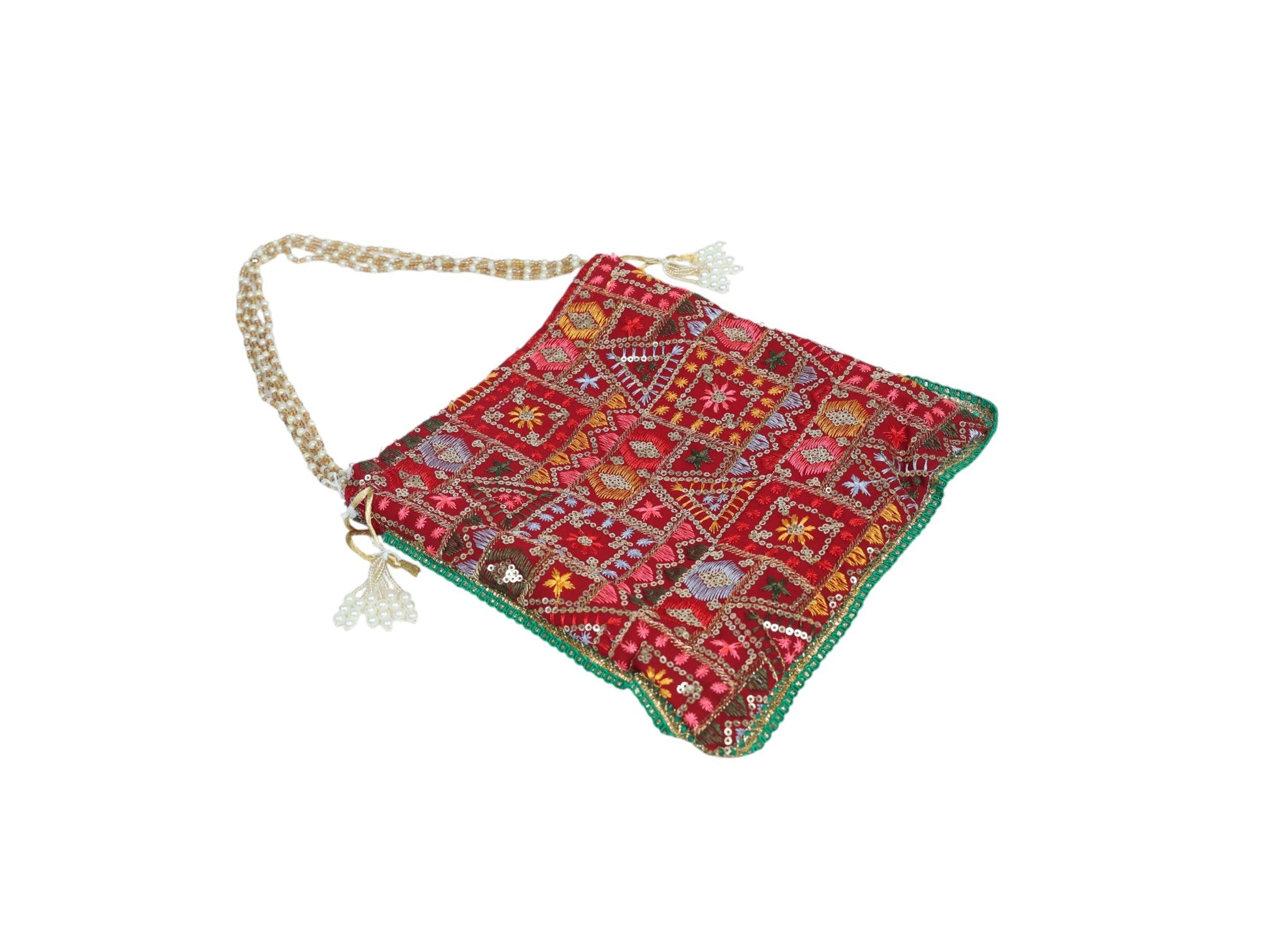 Phulkari Handcrafted Potli - Maroon - Image 3