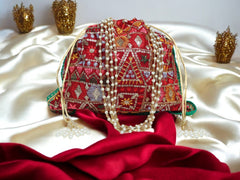 Phulkari Handcrafted Potli - Maroon - Image 1