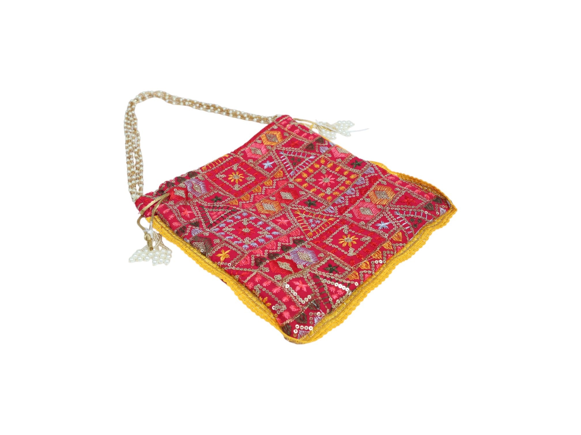 Phulkari Handcrafted Potli - Rani-Pink - Image 3