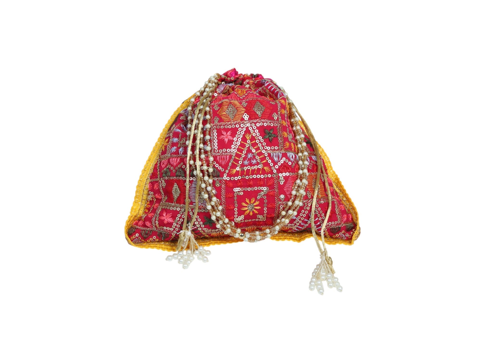 Phulkari Handcrafted Potli - Rani-Pink - Image 2