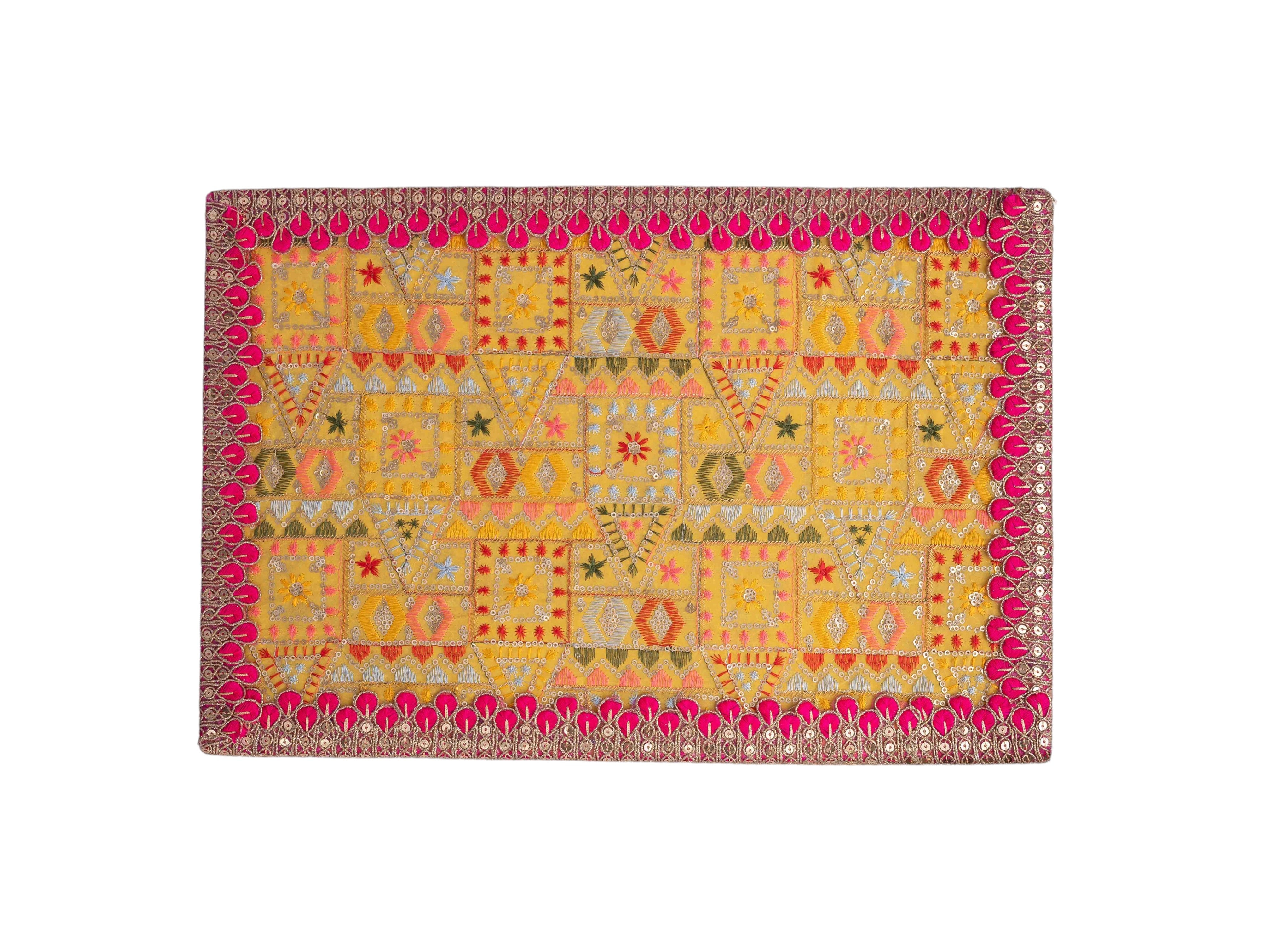 Phulkari Handcrafted Chowki - Yellow