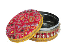 Phulkari Handcrafted Laddoo Box - Rani Pink