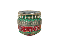 Phulkari Handcrafted Decorated Lota - maroon-green