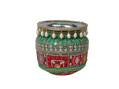 Phulkari Handcrafted Decorated Lota - maroon-green