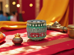 Phulkari Handcrafted Decorated Lota - maroon-green