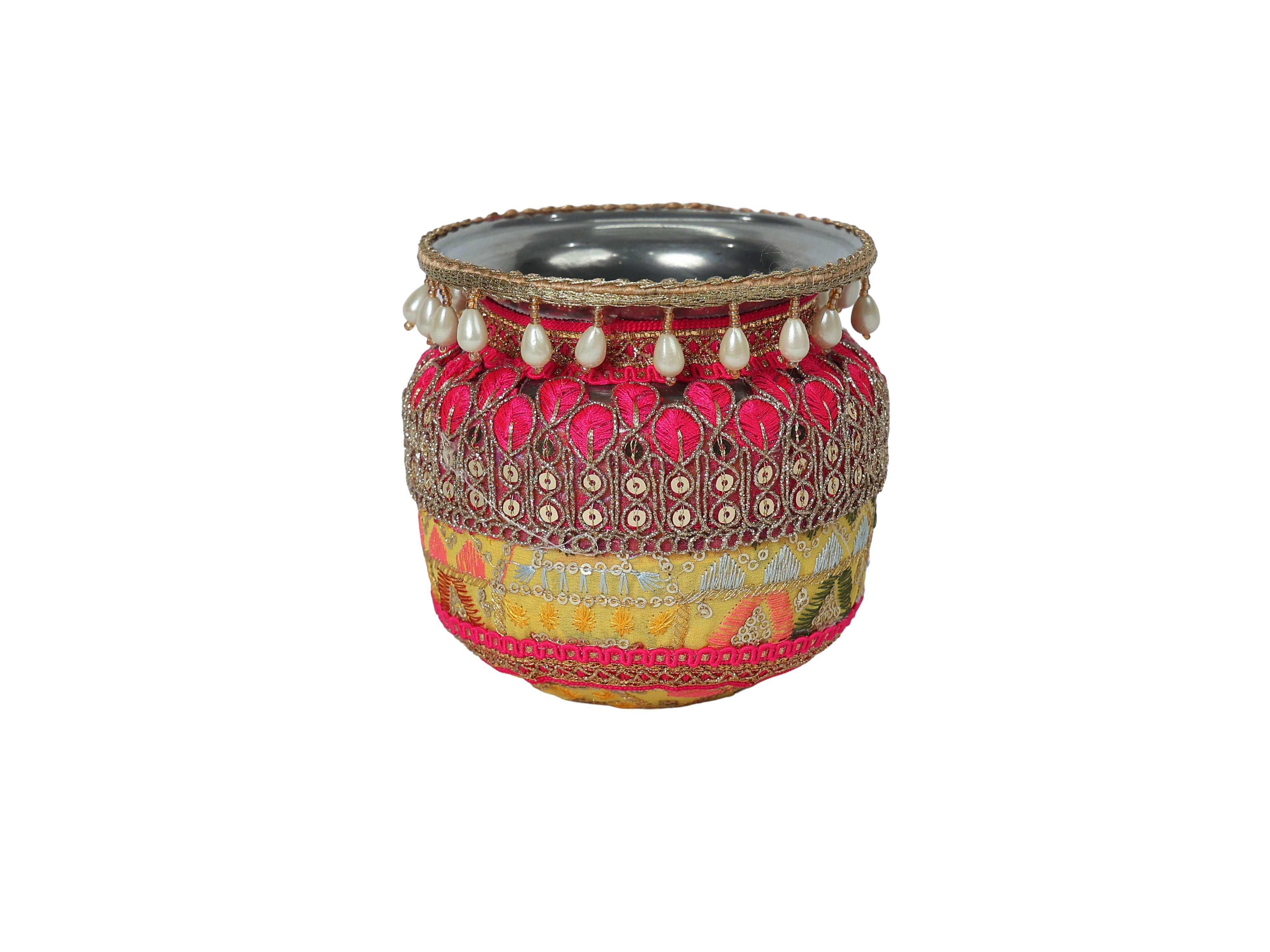 Phulkari Handcrafted Decorated Lota - yellow