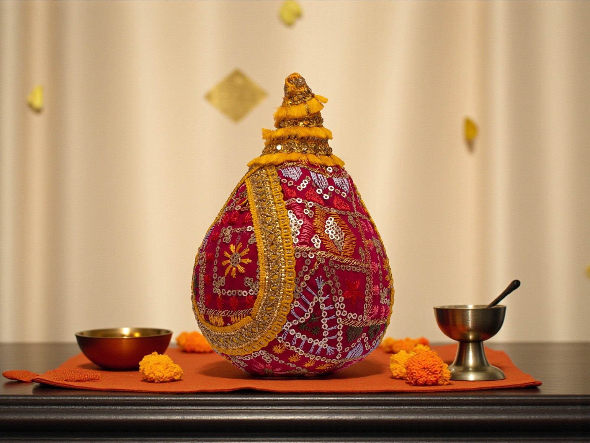 Phulkari Handcrafted nariyal - Rani Pink