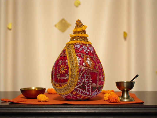 Phulkari Handcrafted nariyal - Rani Pink