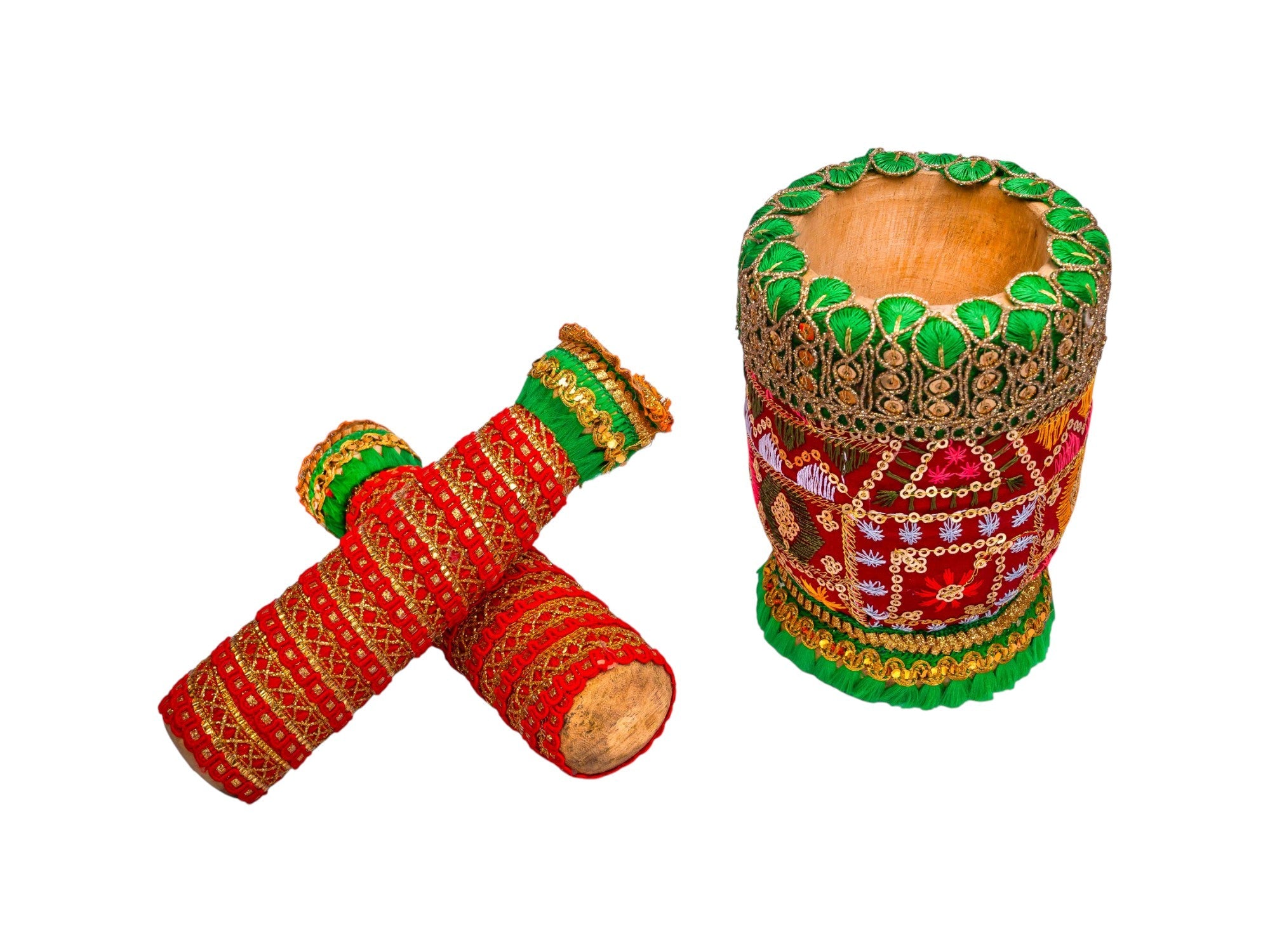 Phulkari Handcrafted Okhal Musal - Maroon