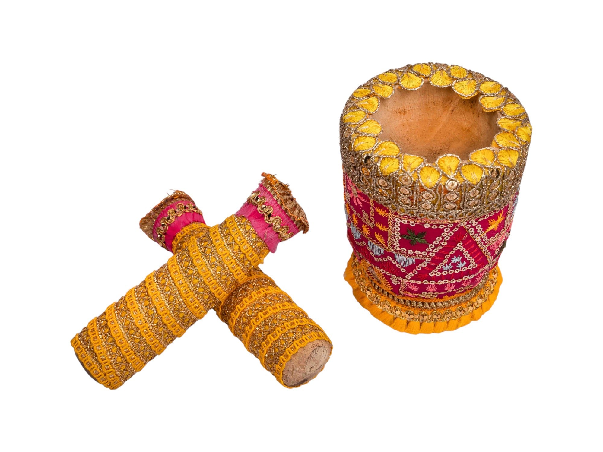 Phulkari Handcrafted Okhal Musal - Rani Pink