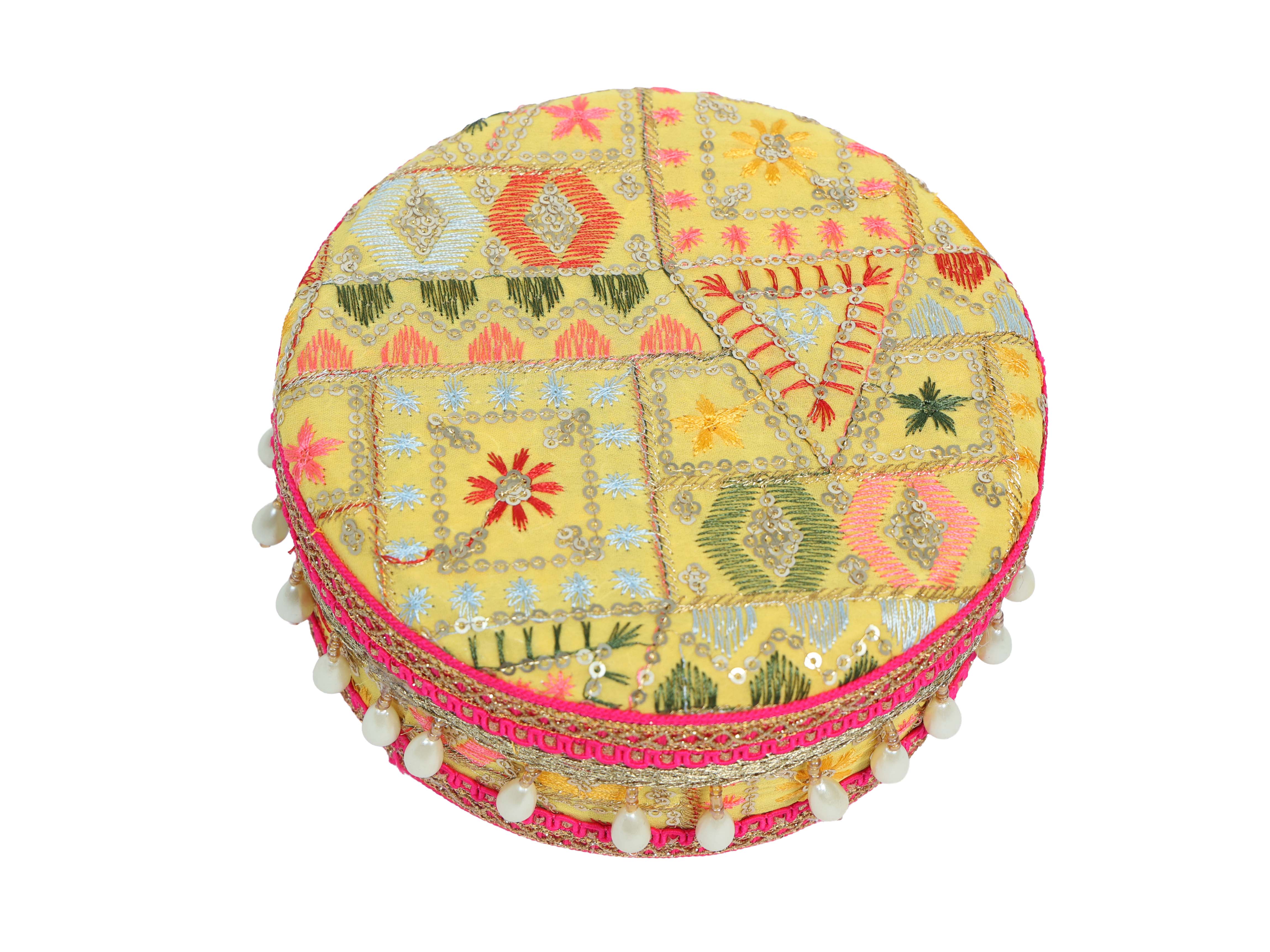 Phulkari Handcrafted Laddoo Box - Yellow
