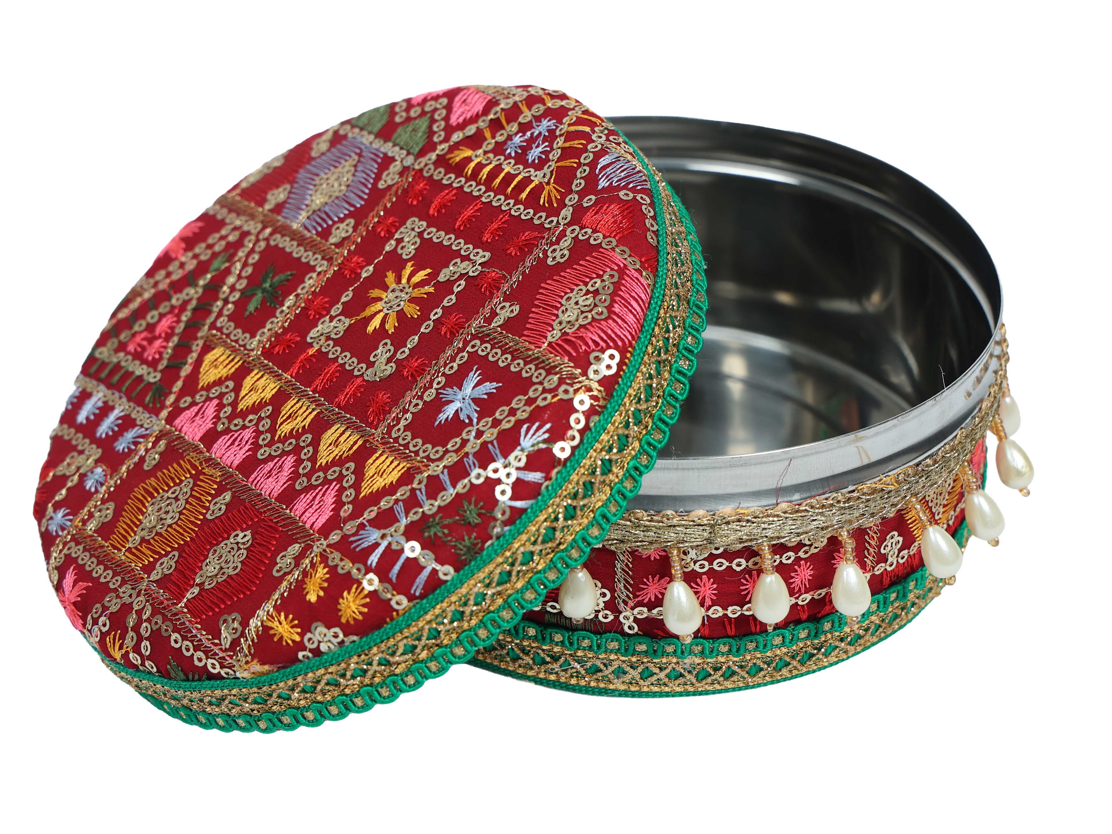 Phulkari Handcrafted Laddoo Box - Maroon