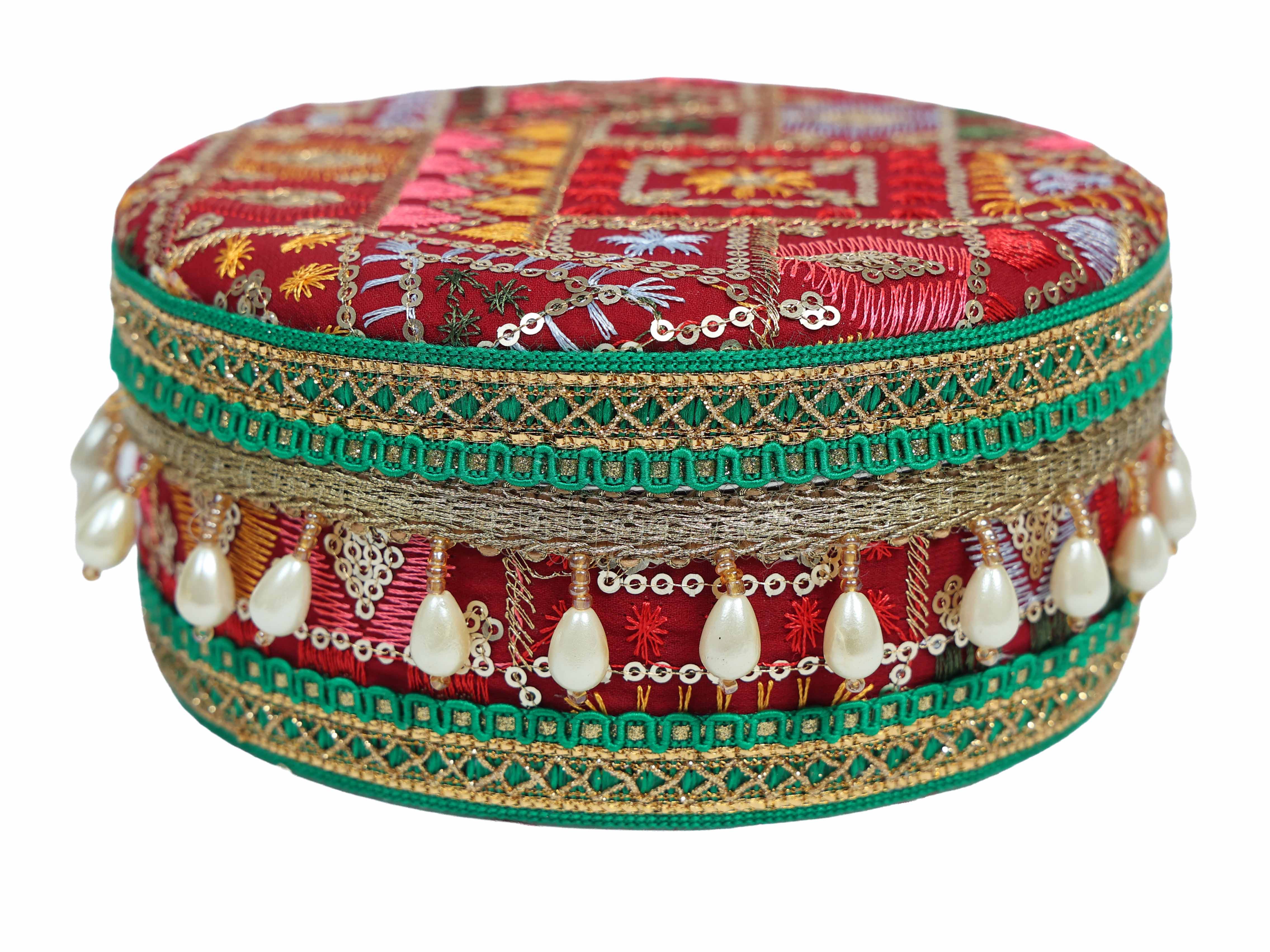 Phulkari Handcrafted Laddoo Box - Maroon