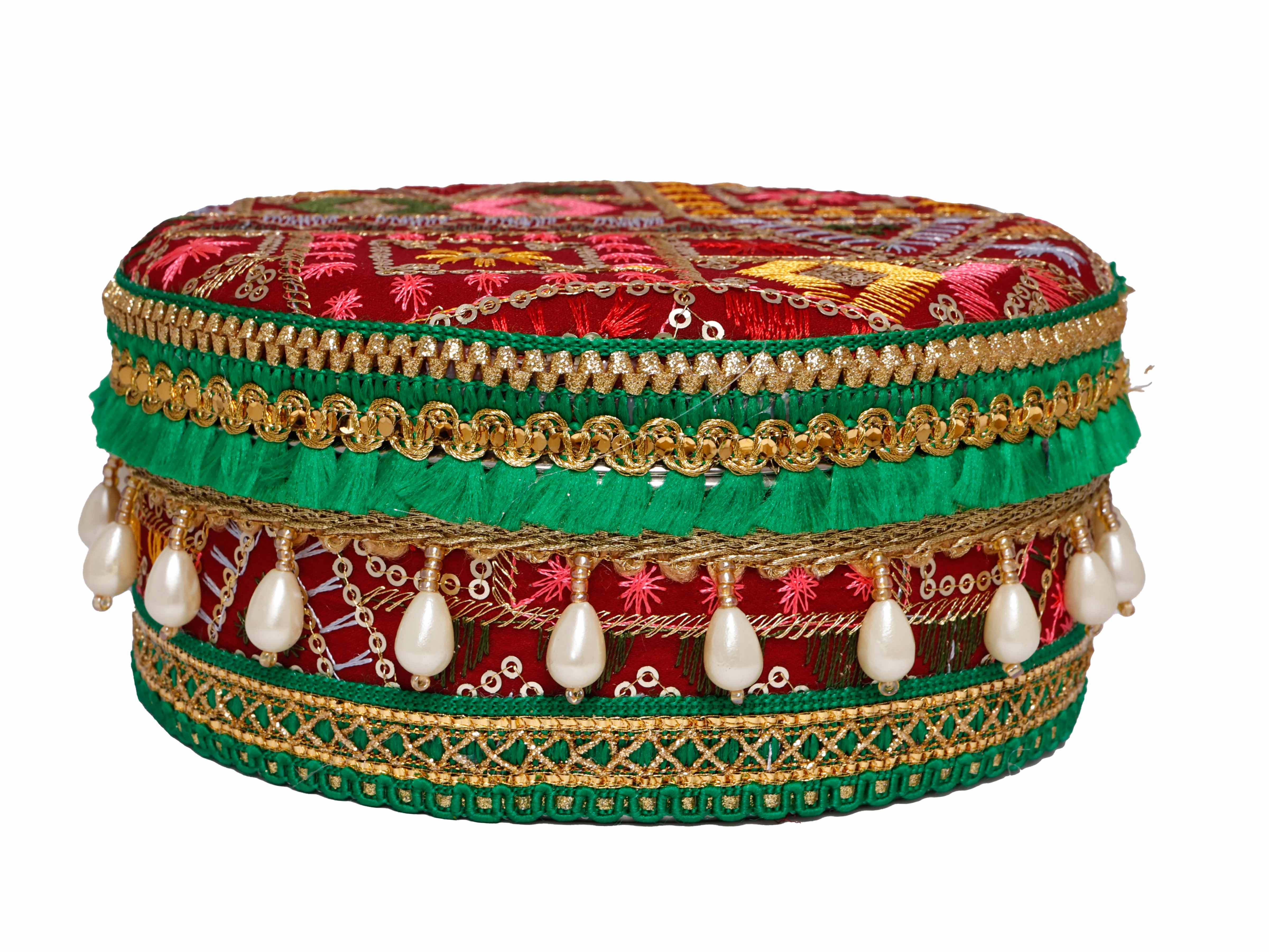 Phulkari Handcrafted Laddoo Box - Maroon