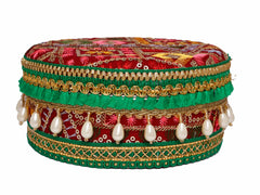 Phulkari Handcrafted Laddoo Box - Maroon