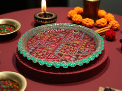 Phulkari Handcrafted Thaal - Maroon