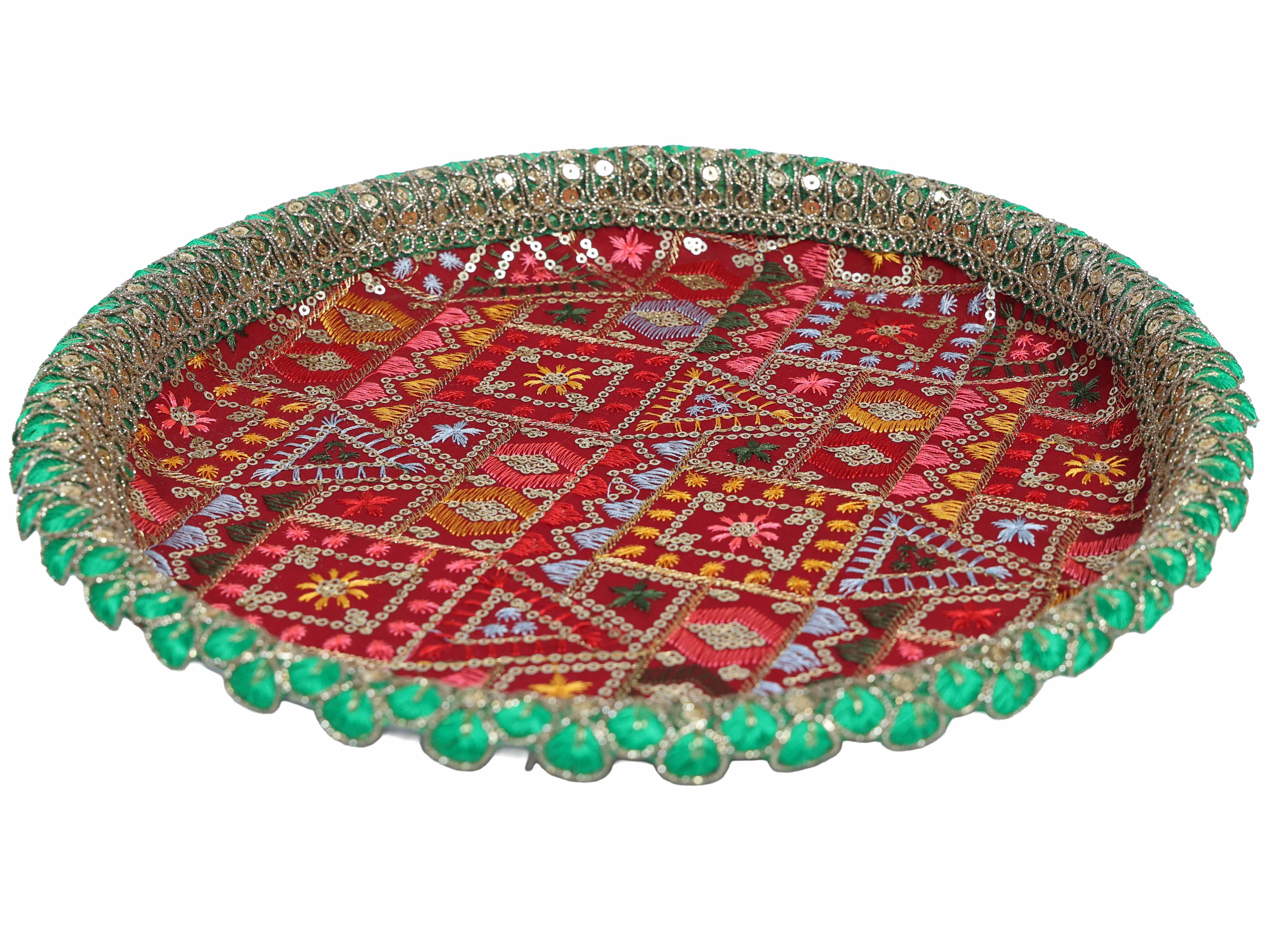 Phulkari Handcrafted Thaal - Maroon