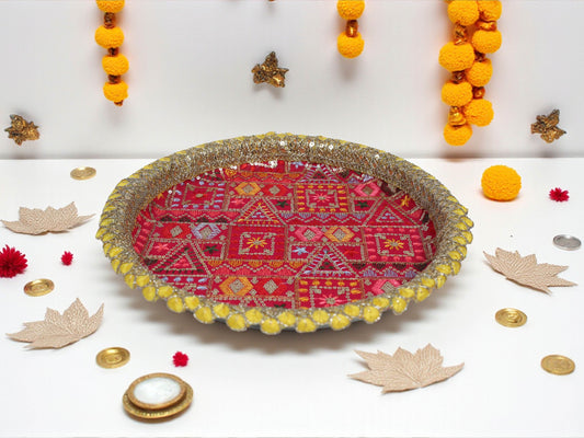 Phulkari Handcrafted Thaal - Rani Pink