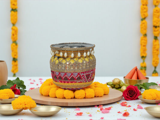 Phulkari Handcrafted Lota - Rani Pink