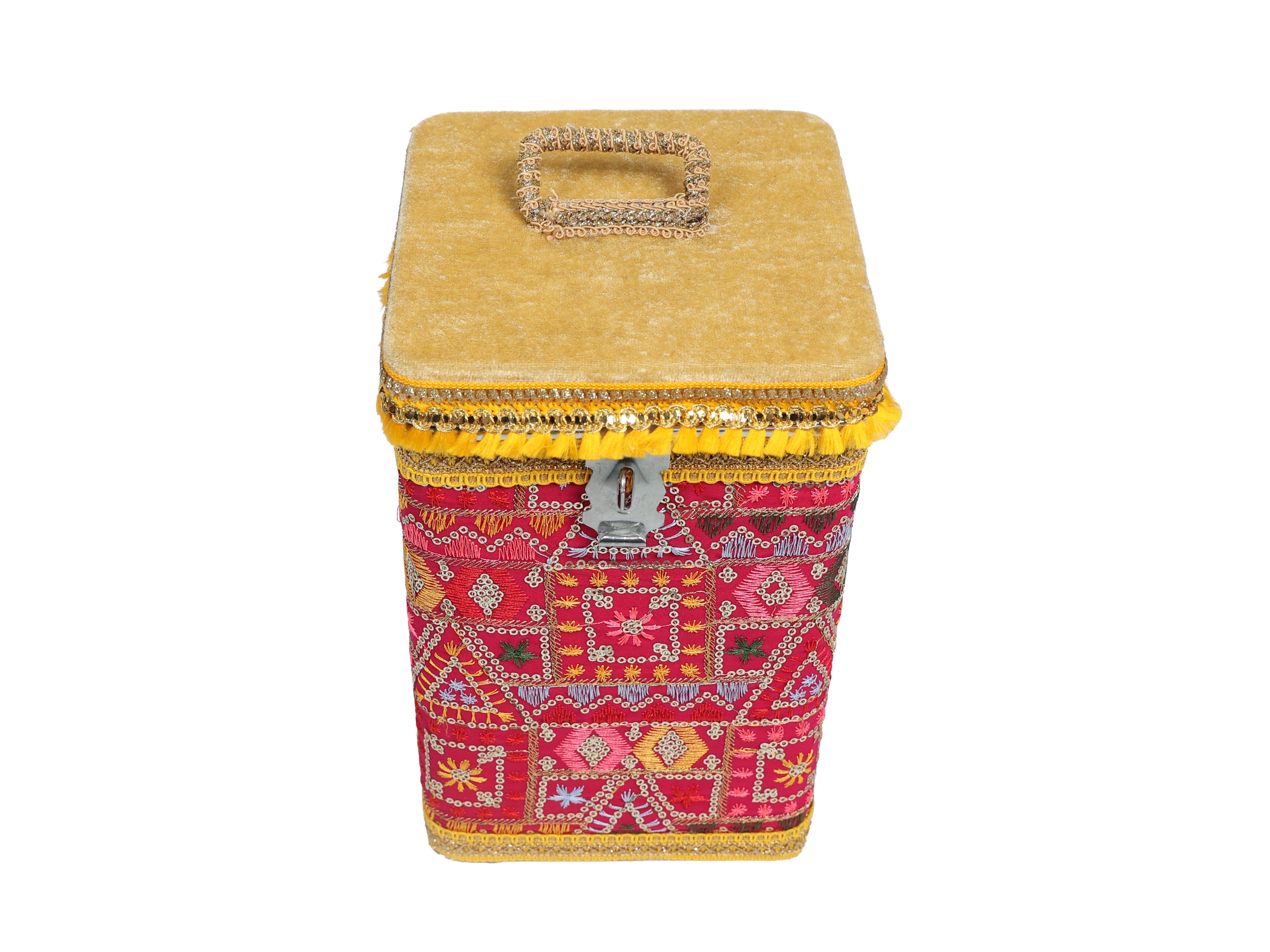 Phulkari Steel Square container - Rani pink