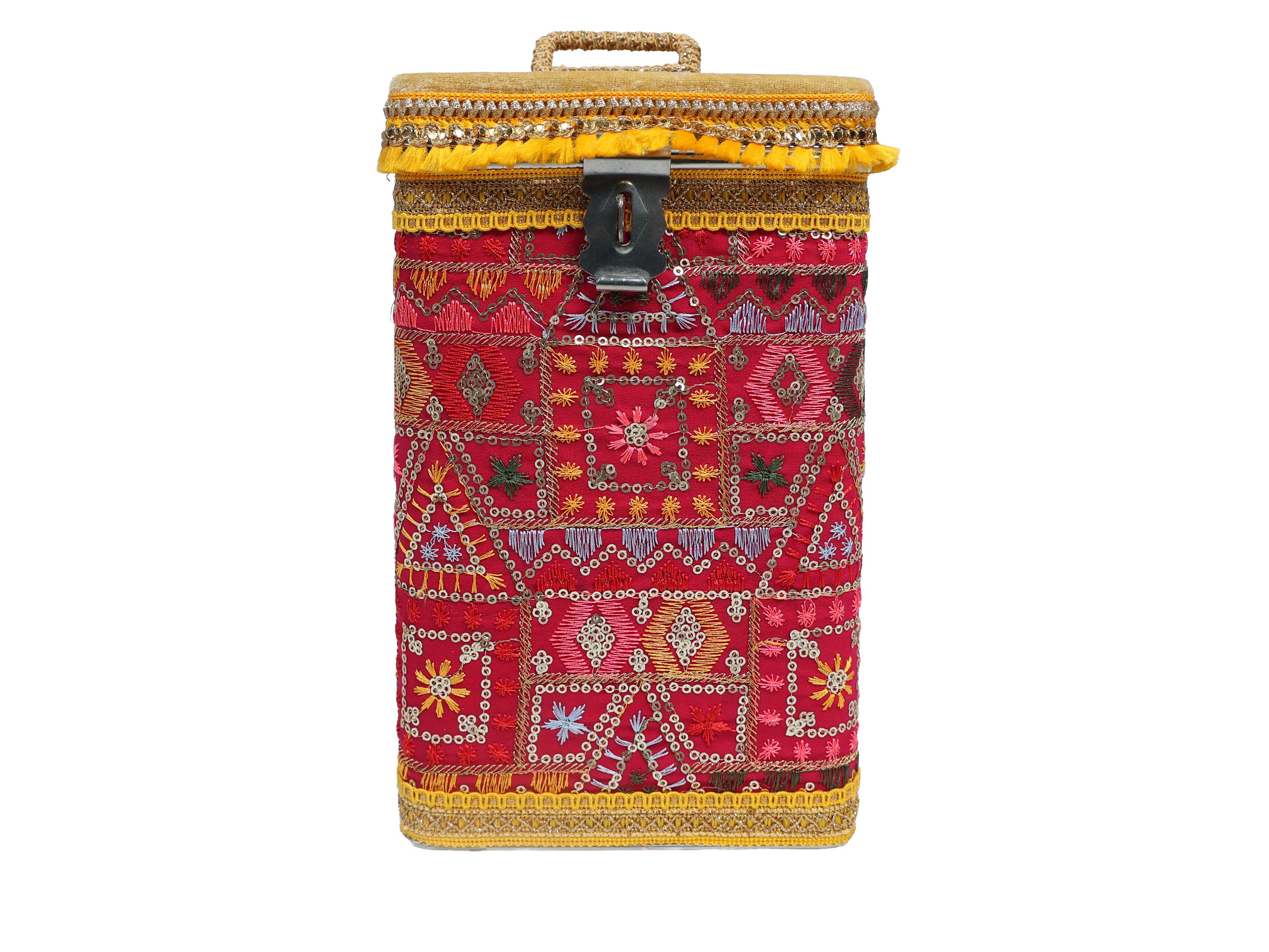 Phulkari Steel Square container - Rani pink